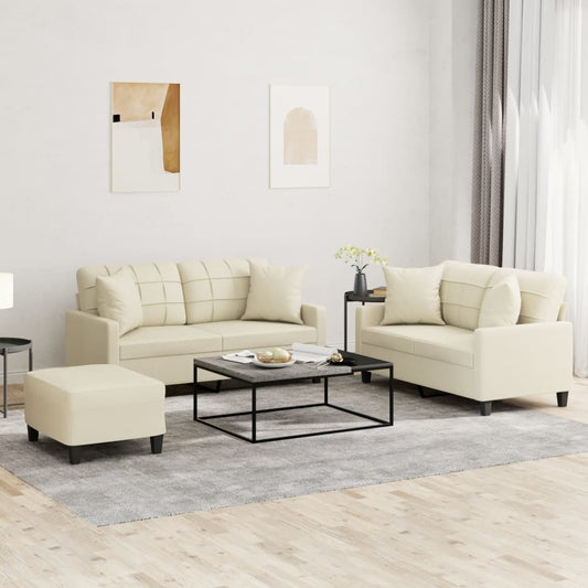 3-delige Loungeset met kussens kunstleer crèmekleurig is nu te koop bij PeponiXL, paradijselijk wonen!