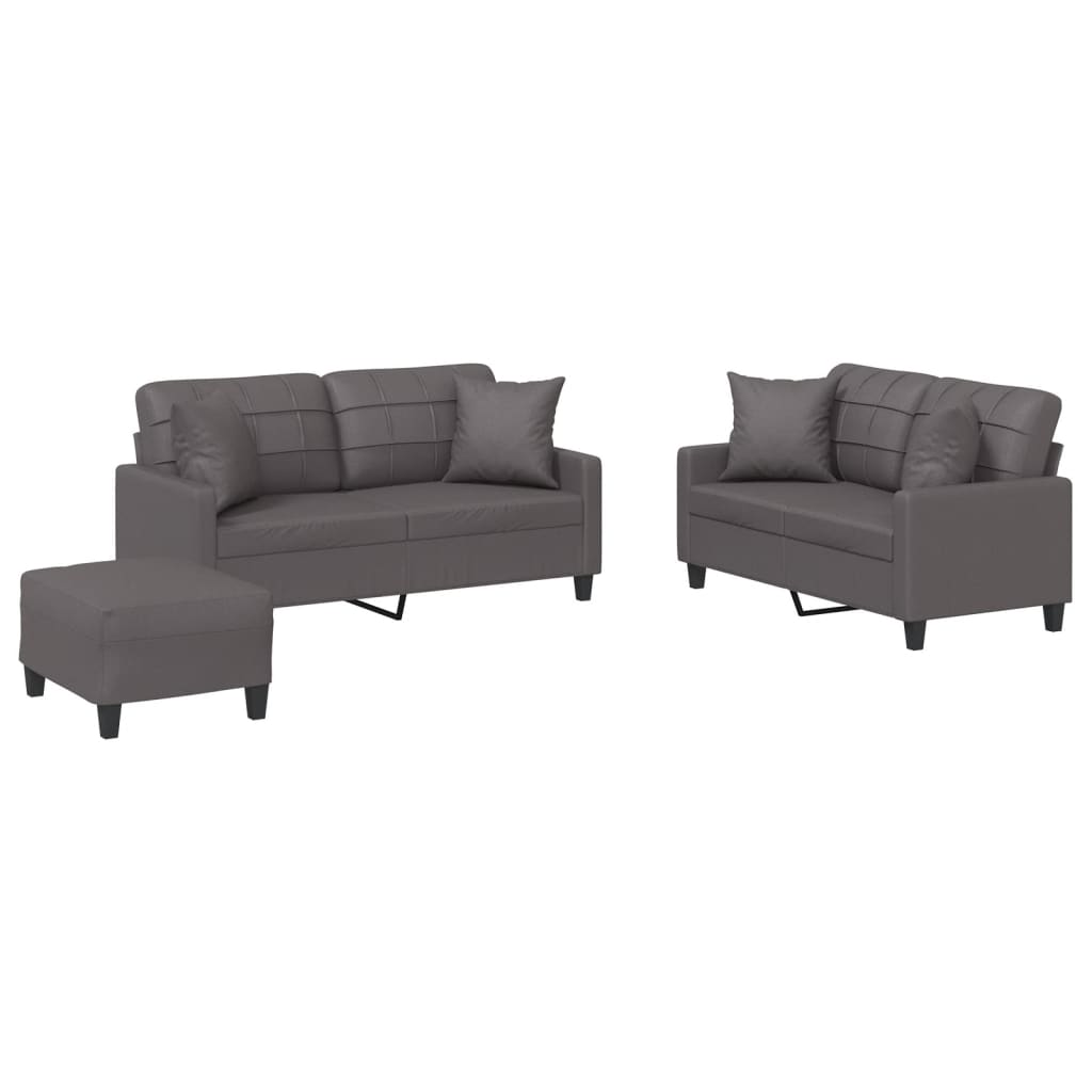 3-delige Loungeset met kussens kunstleer grijs is nu te koop bij PeponiXL, paradijselijk wonen!