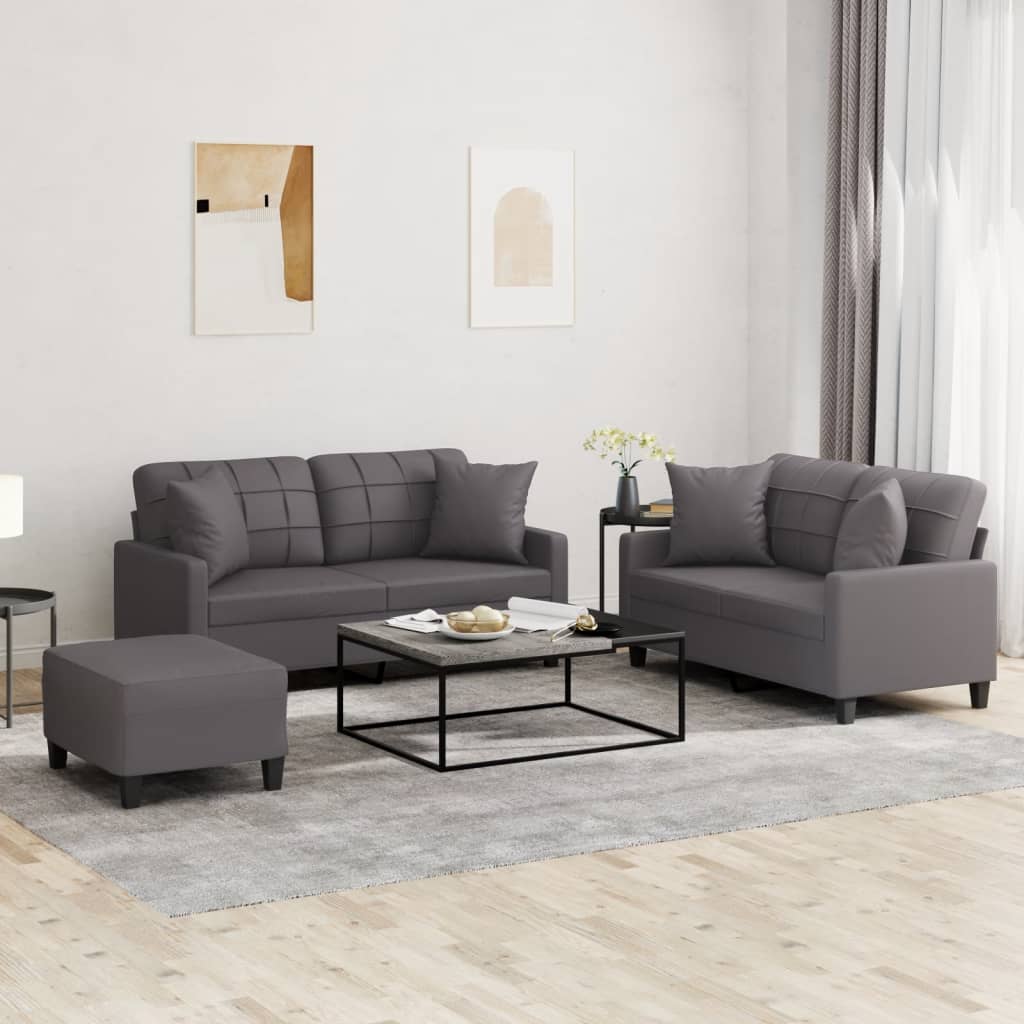 3-delige Loungeset met kussens kunstleer grijs is nu te koop bij PeponiXL, paradijselijk wonen!