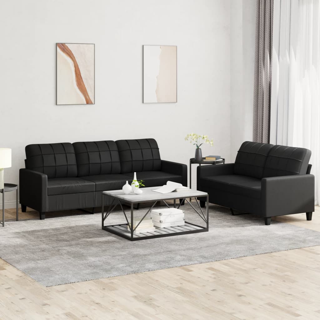 2-delige Loungeset met kussens kunstleer zwart is nu te koop bij PeponiXL, paradijselijk wonen!