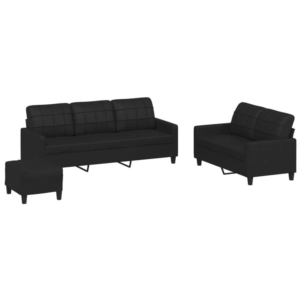 3-delige Loungeset met kussens kunstleer zwart is nu te koop bij PeponiXL, paradijselijk wonen!