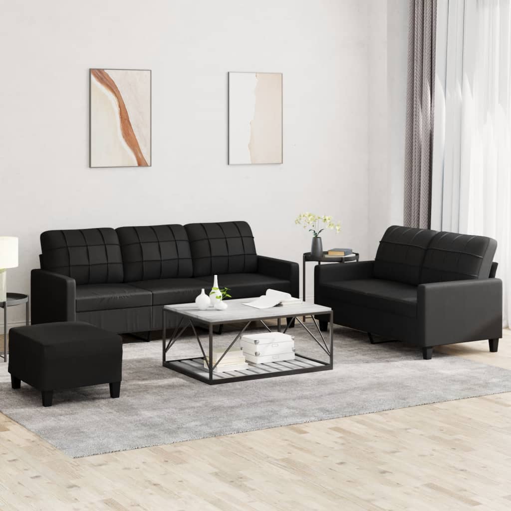 3-delige Loungeset met kussens kunstleer zwart is nu te koop bij PeponiXL, paradijselijk wonen!