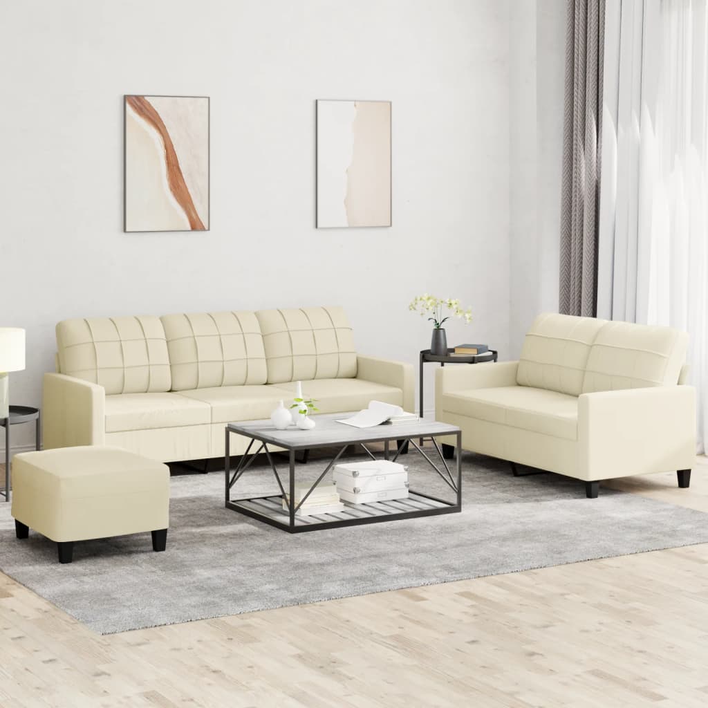 3-delige Loungeset met kussens kunstleer crème is nu te koop bij PeponiXL, paradijselijk wonen!