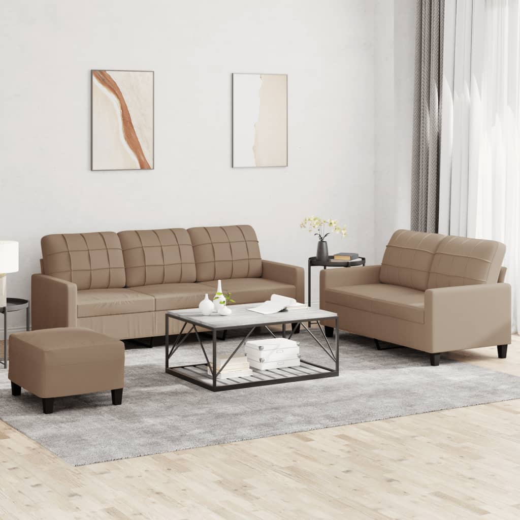 3-delige Loungeset met kussens kunstleer cappuccino is nu te koop bij PeponiXL, paradijselijk wonen!