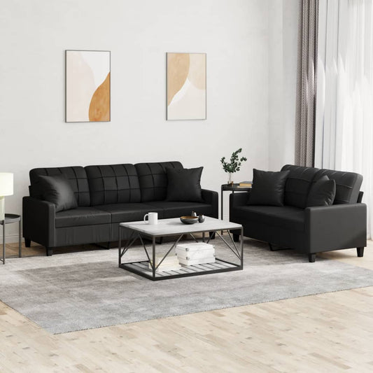 2-delige Loungeset met kussens kunstleer zwart is nu te koop bij PeponiXL, paradijselijk wonen!