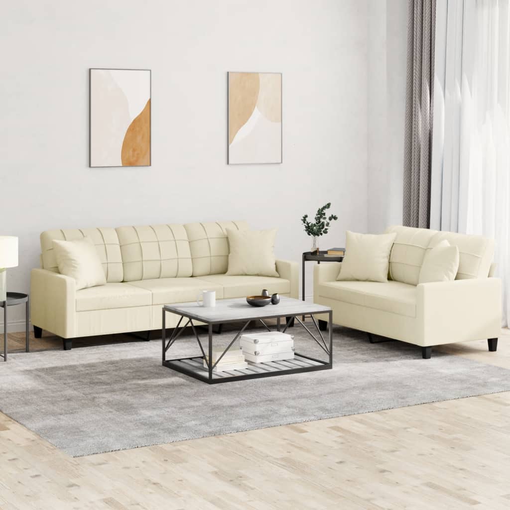 2-delige Loungeset met kussens kunstleer crèmekleurig is nu te koop bij PeponiXL, paradijselijk wonen!