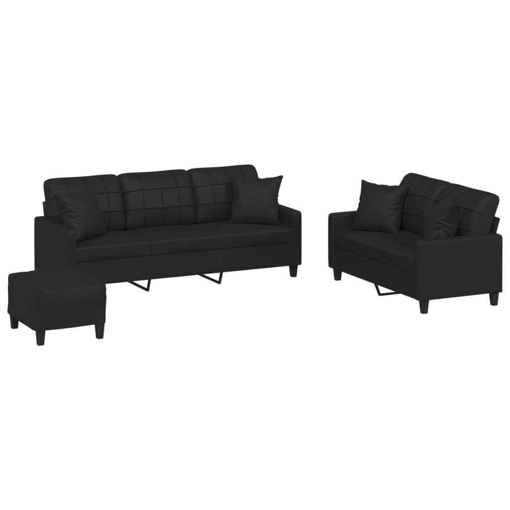 3-delige Loungeset met kussens kunstleer zwart is nu te koop bij PeponiXL, paradijselijk wonen!