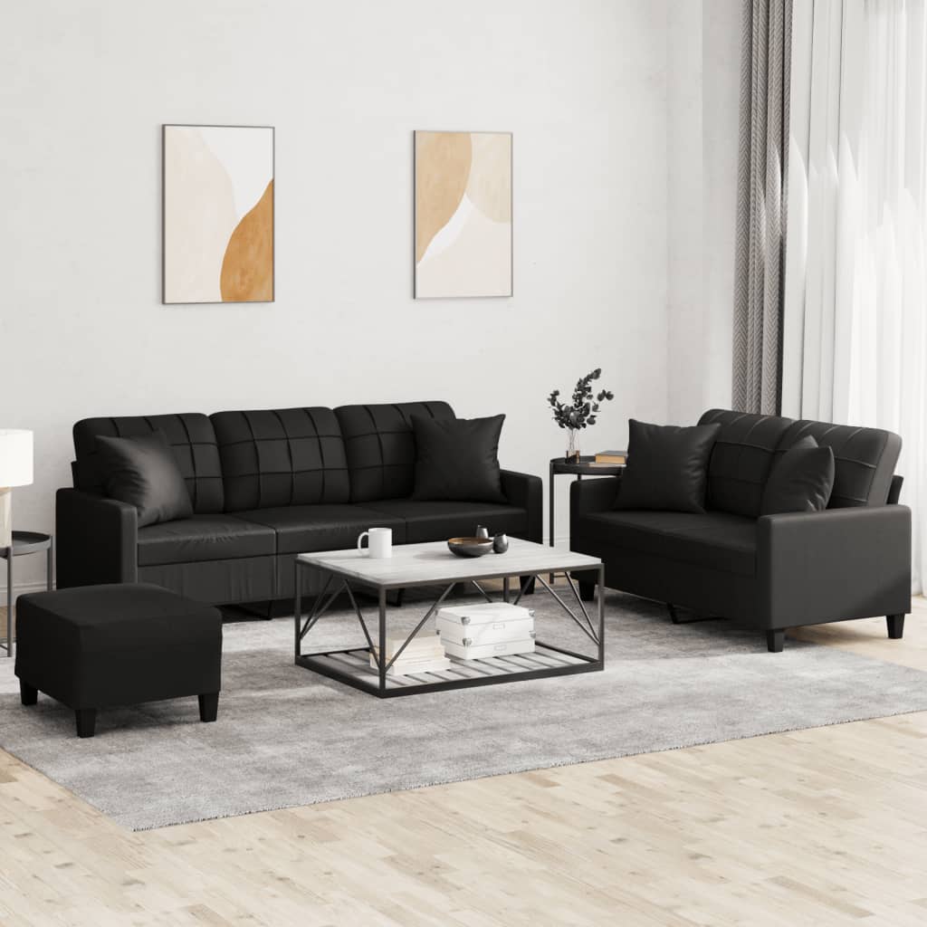 3-delige Loungeset met kussens kunstleer zwart is nu te koop bij PeponiXL, paradijselijk wonen!