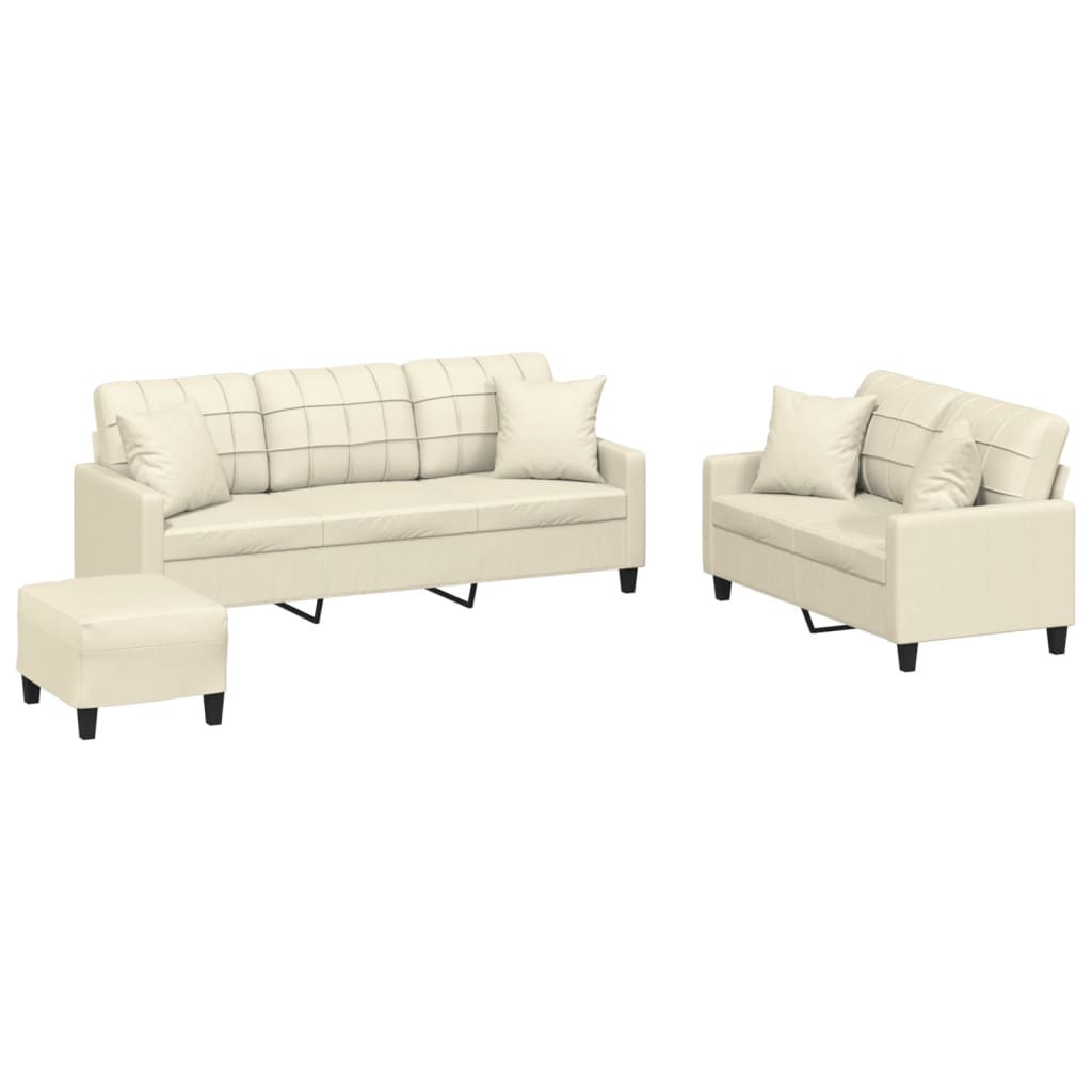 3-delige Loungeset met kussens kunstleer crèmekleurig is nu te koop bij PeponiXL, paradijselijk wonen!