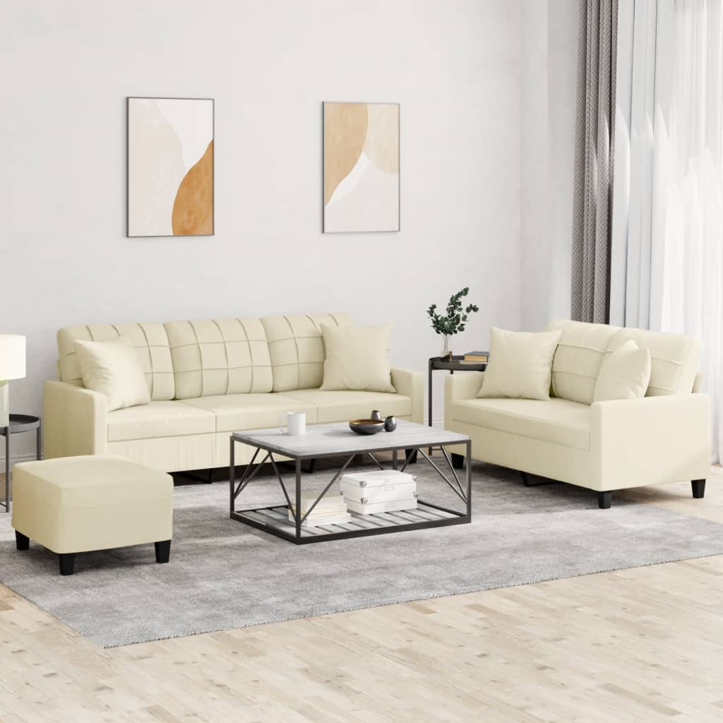 3-delige Loungeset met kussens kunstleer crèmekleurig is nu te koop bij PeponiXL, paradijselijk wonen!