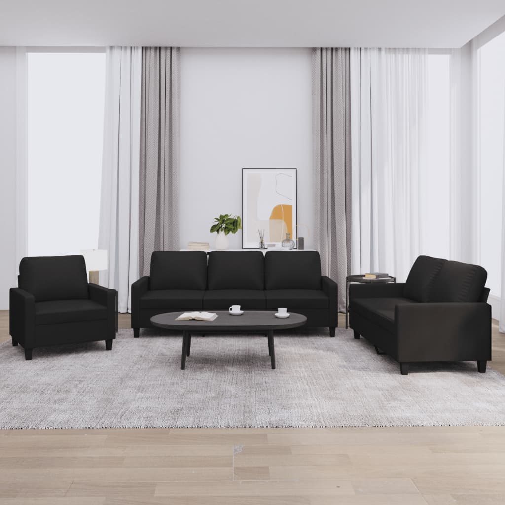 3-delige Loungeset met kussens kunstleer zwart is nu te koop bij PeponiXL, paradijselijk wonen!