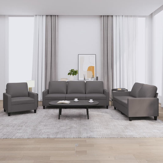 3-delige Loungeset met kussens kunstleer grijs is nu te koop bij PeponiXL, paradijselijk wonen!