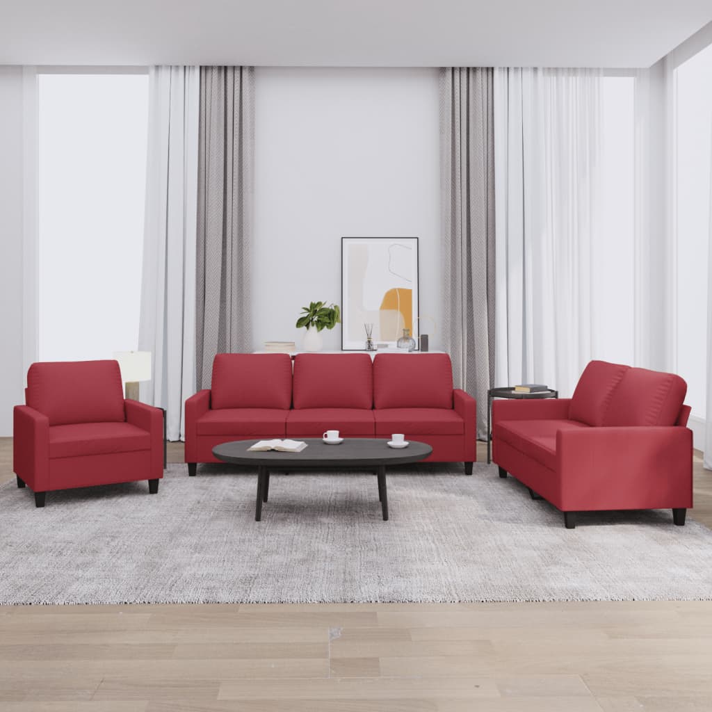 3-delige Loungeset met kussens kunstleer wijnrood is nu te koop bij PeponiXL, paradijselijk wonen!