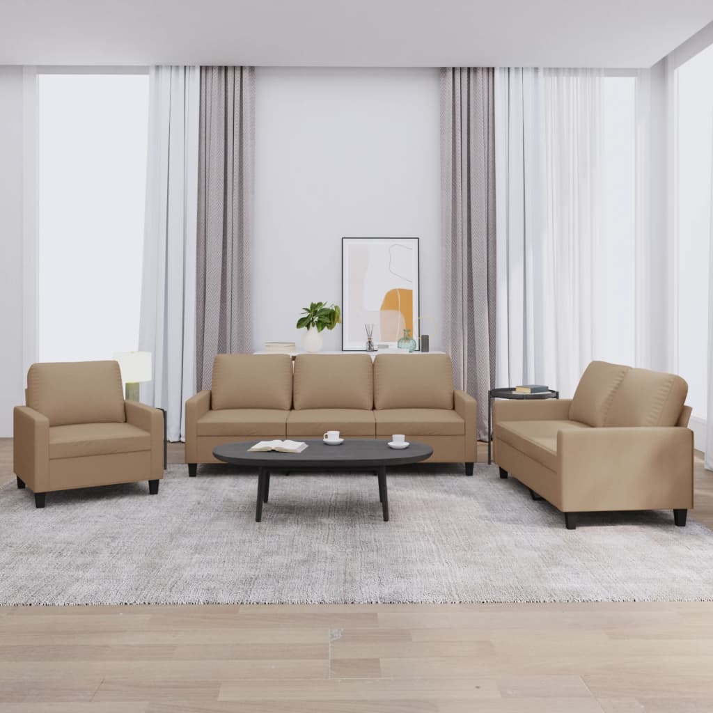 3-delige Loungeset met kussens kunstleer cappuccino is nu te koop bij PeponiXL, paradijselijk wonen!