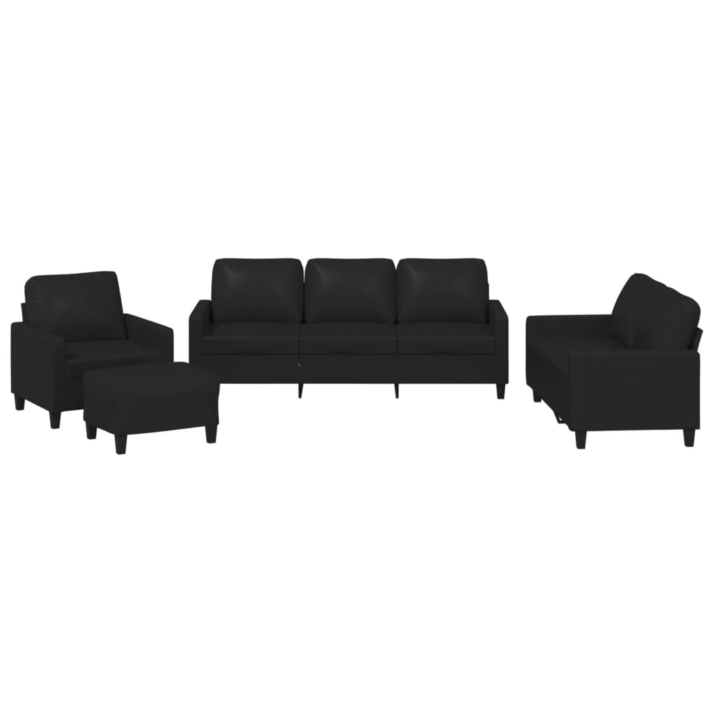 4-delige Loungeset met kussens kunstleer zwart is nu te koop bij PeponiXL, paradijselijk wonen!