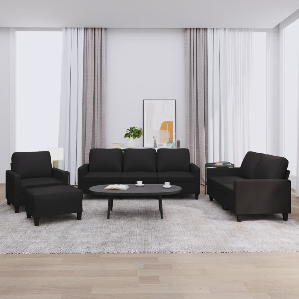 4-delige Loungeset met kussens kunstleer zwart is nu te koop bij PeponiXL, paradijselijk wonen!