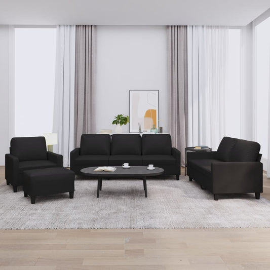 4-delige Loungeset met kussens kunstleer zwart is nu te koop bij PeponiXL, paradijselijk wonen!