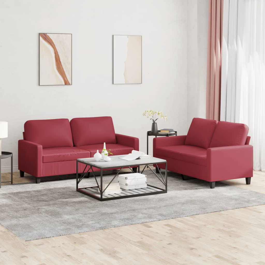 2-delige Loungeset met kussens kunstleer wijnrood is nu te koop bij PeponiXL, paradijselijk wonen!