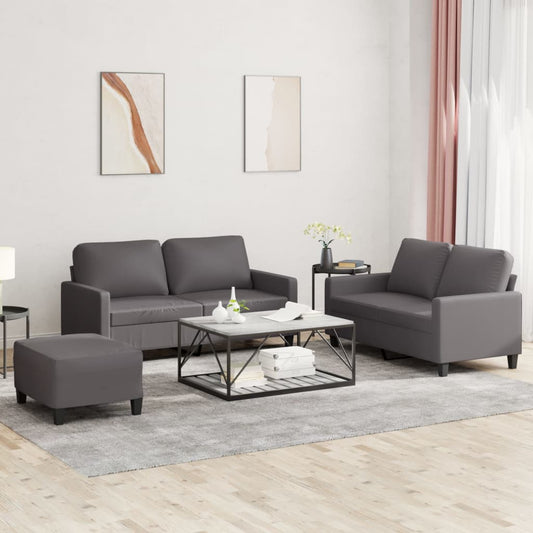 3-delige Loungeset met kussens kunstleer grijs is nu te koop bij PeponiXL, paradijselijk wonen!