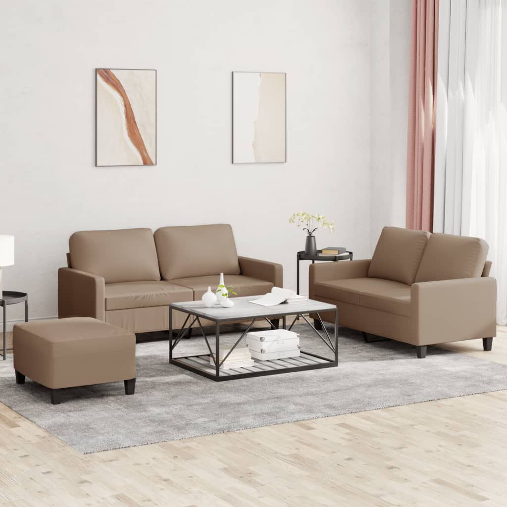 3-delige Loungeset met kussens kunstleer cappuccino is nu te koop bij PeponiXL, paradijselijk wonen!