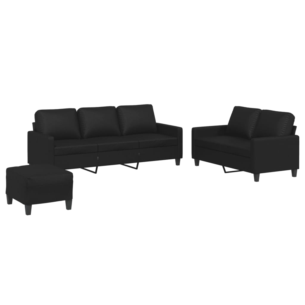 3-delige Loungeset met kussens kunstleer zwart is nu te koop bij PeponiXL, paradijselijk wonen!