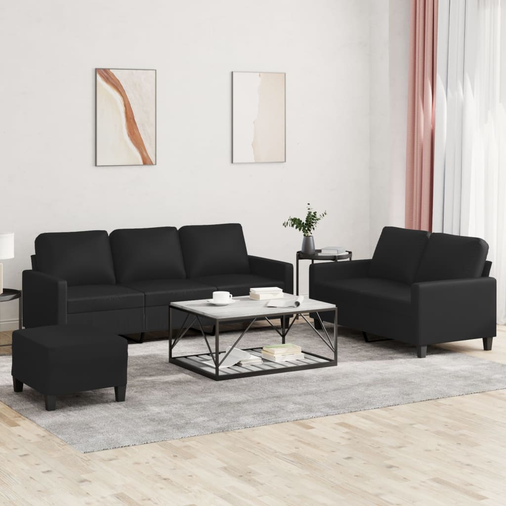 3-delige Loungeset met kussens kunstleer zwart is nu te koop bij PeponiXL, paradijselijk wonen!
