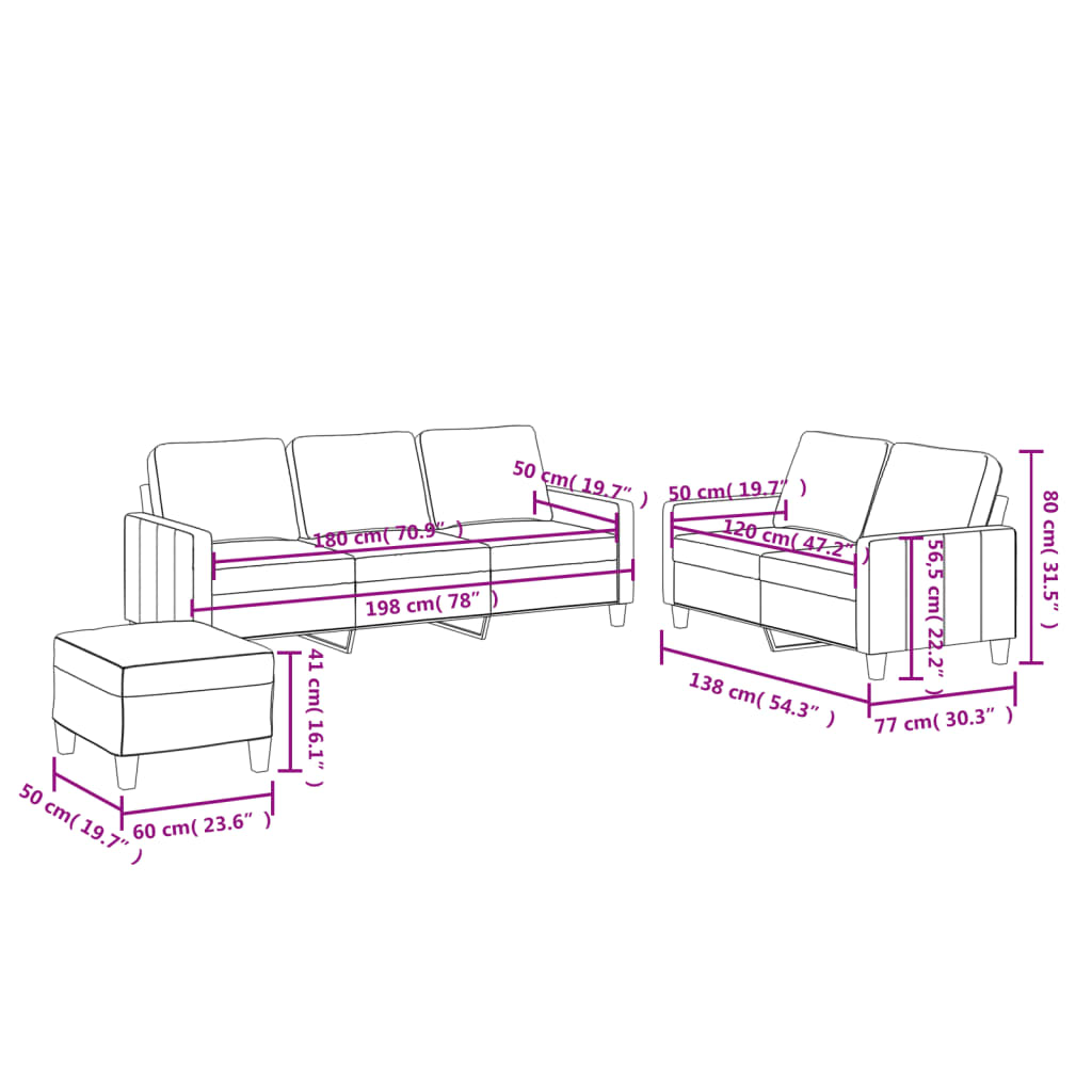 3-delige Loungeset met kussens kunstleer crème is nu te koop bij PeponiXL, paradijselijk wonen!