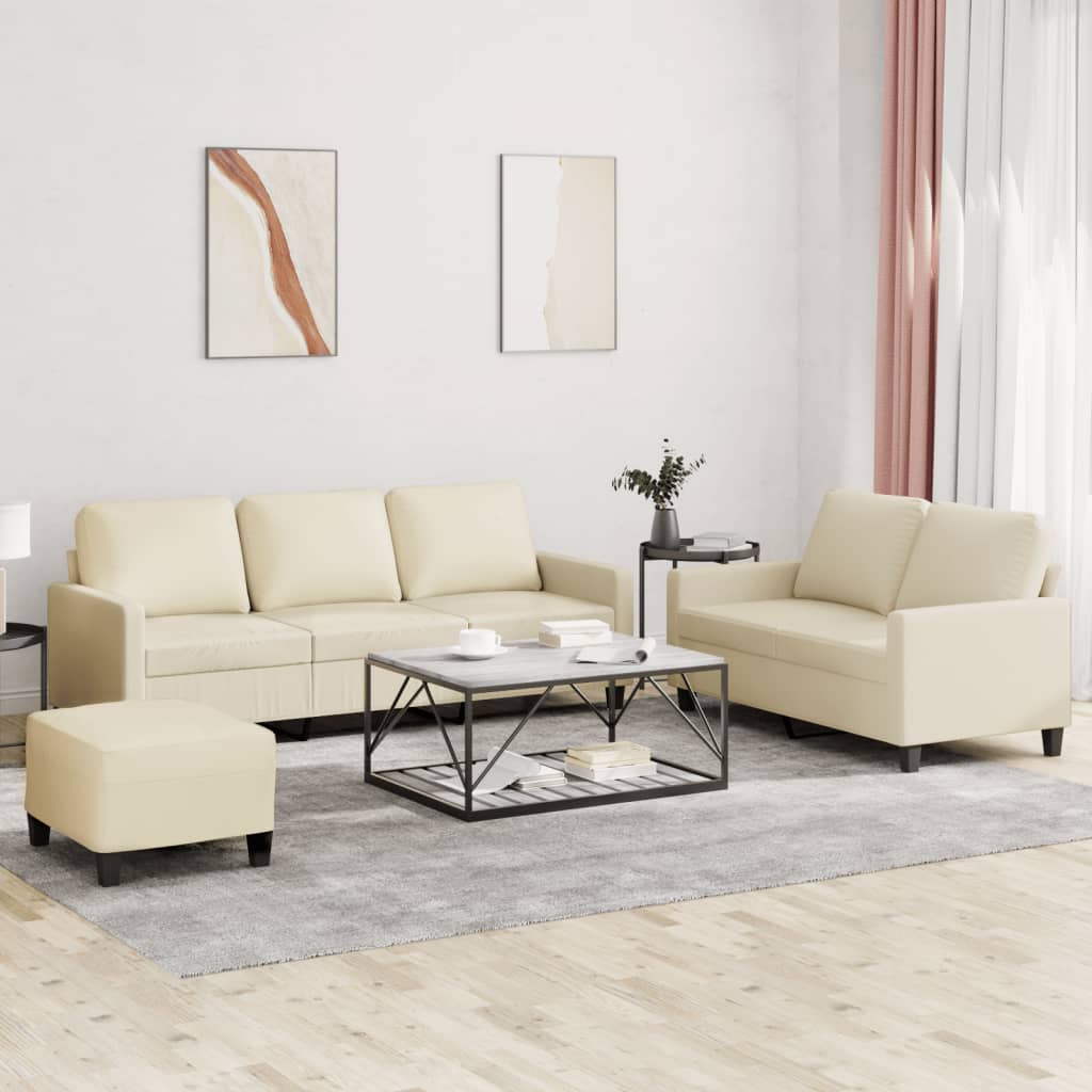 3-delige Loungeset met kussens kunstleer crème is nu te koop bij PeponiXL, paradijselijk wonen!