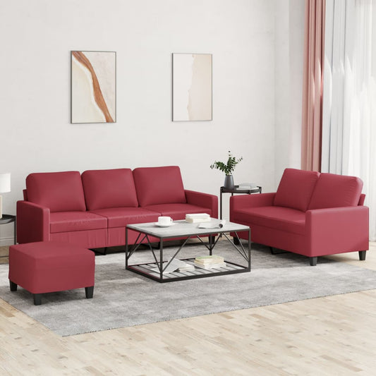 3-delige Loungeset met kussens kunstleer wijnrood is nu te koop bij PeponiXL, paradijselijk wonen!