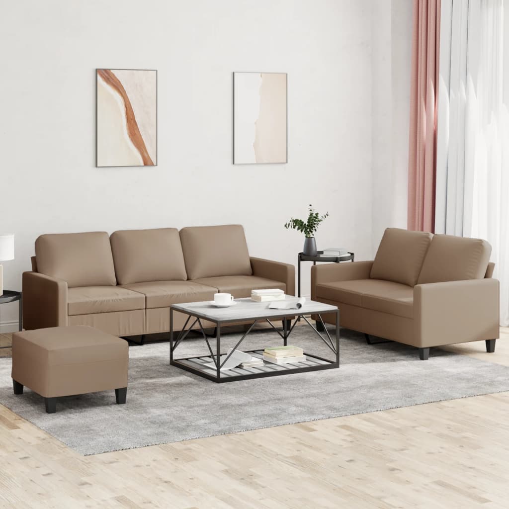 3-delige Loungeset met kussens kunstleer cappuccino is nu te koop bij PeponiXL, paradijselijk wonen!