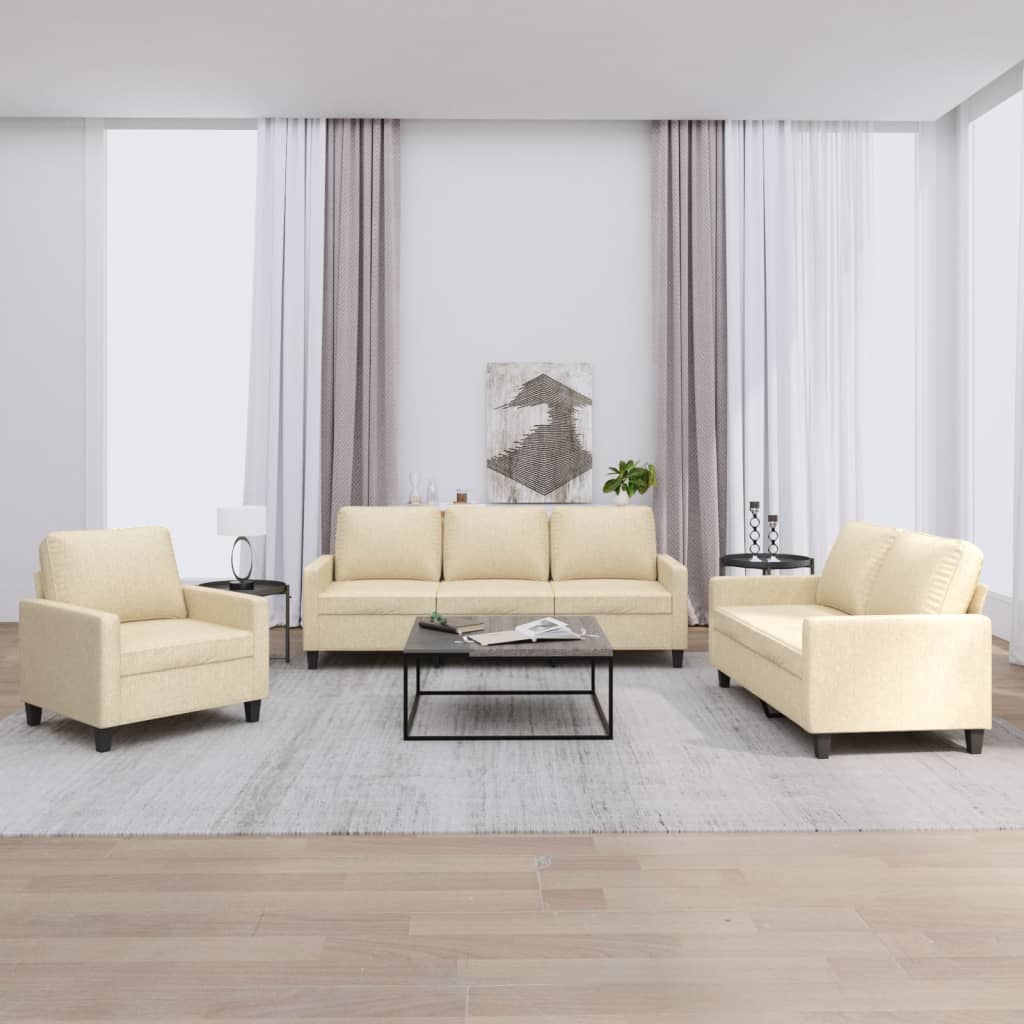 3-delige Loungeset met kussens stof crèmekleurig is nu te koop bij PeponiXL, paradijselijk wonen!