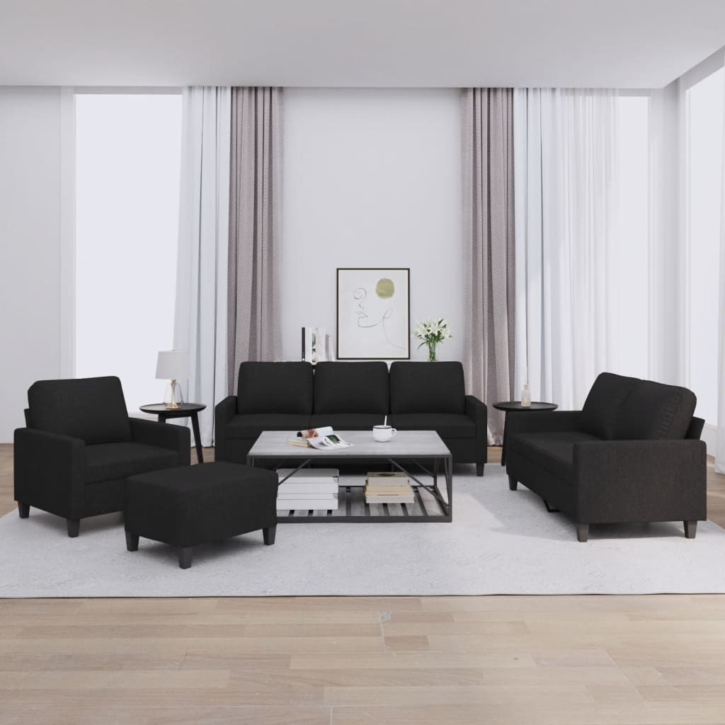 4-delige loungeset met kussens stof zwart is nu te koop bij PeponiXL, paradijselijk wonen!