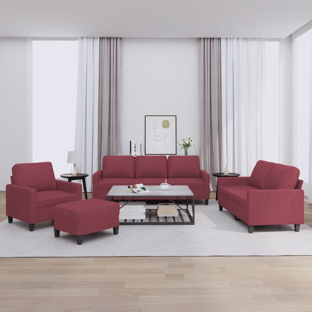 4-delige Loungeset met kussens stof wijnrood is nu te koop bij PeponiXL, paradijselijk wonen!