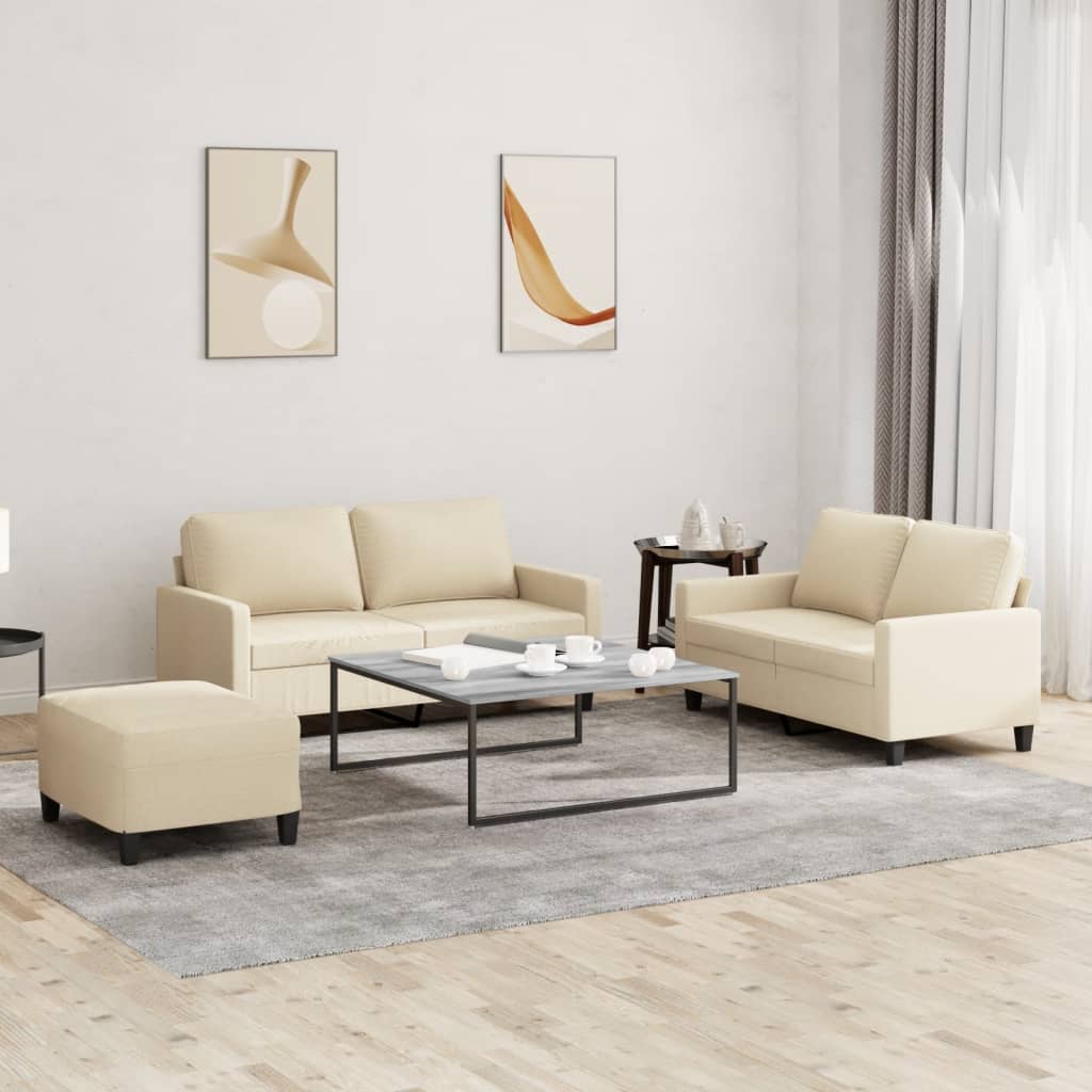 3-delige Loungeset met kussens stof crèmekleurig is nu te koop bij PeponiXL, paradijselijk wonen!