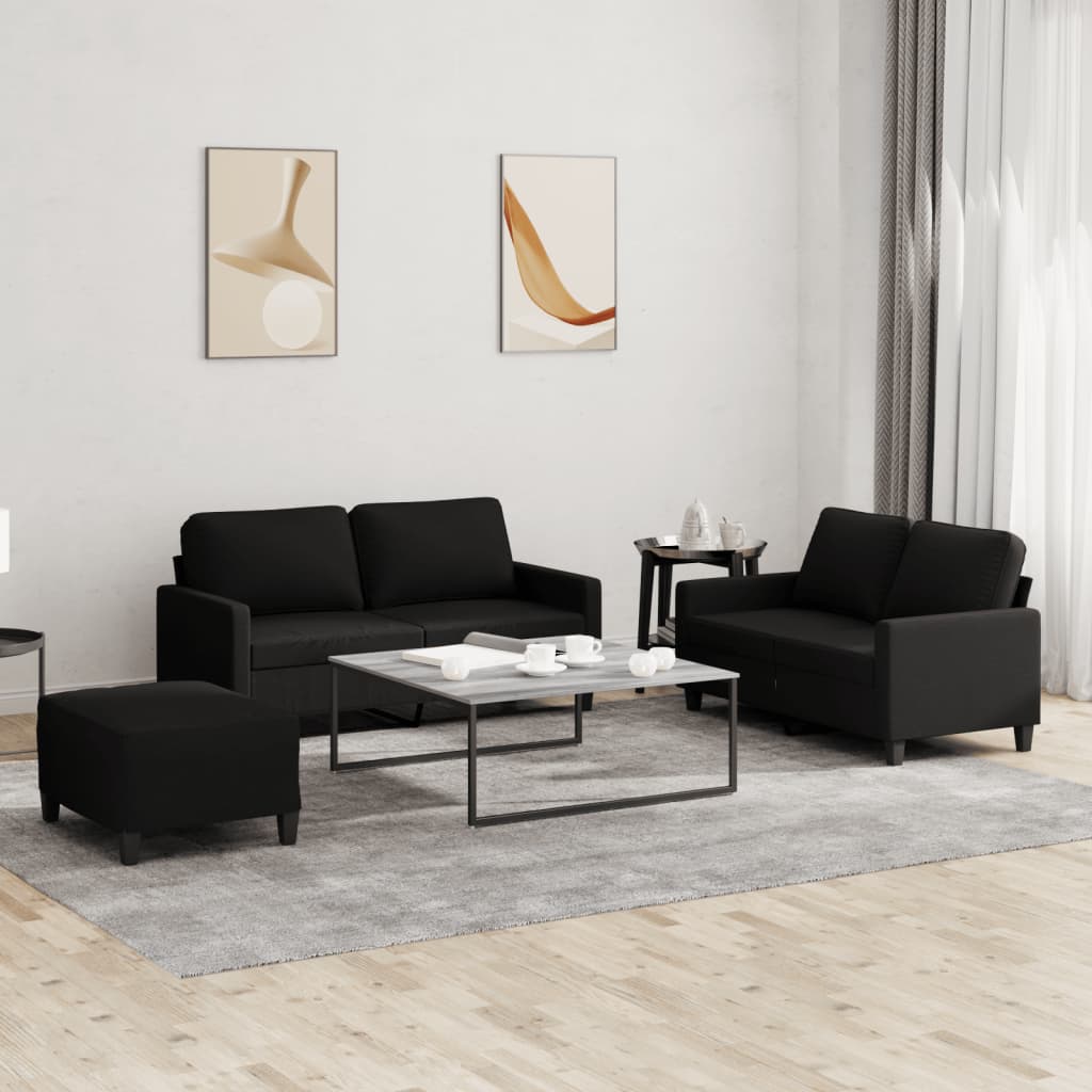 3-delige loungeset met kussens stof zwart is nu te koop bij PeponiXL, paradijselijk wonen!