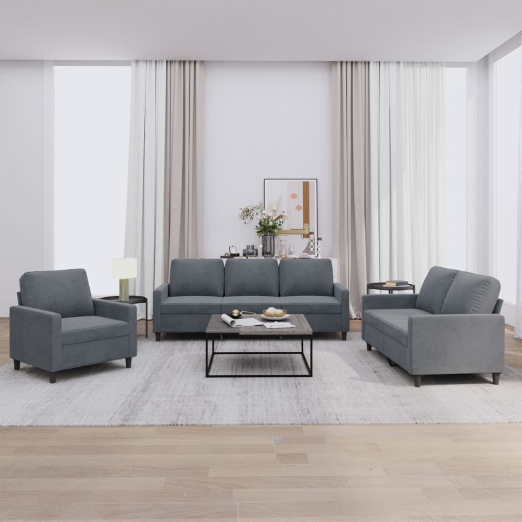 3-delige Loungeset met kussens fluweel donkergrijs is nu te koop bij PeponiXL, paradijselijk wonen!