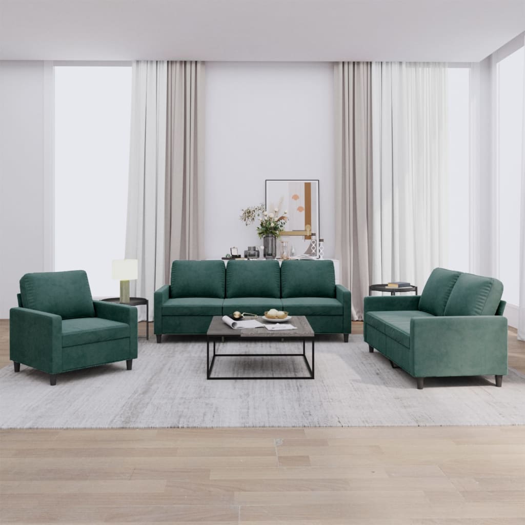 3-delige Loungeset met kussens fluweel donkergroen is nu te koop bij PeponiXL, paradijselijk wonen!