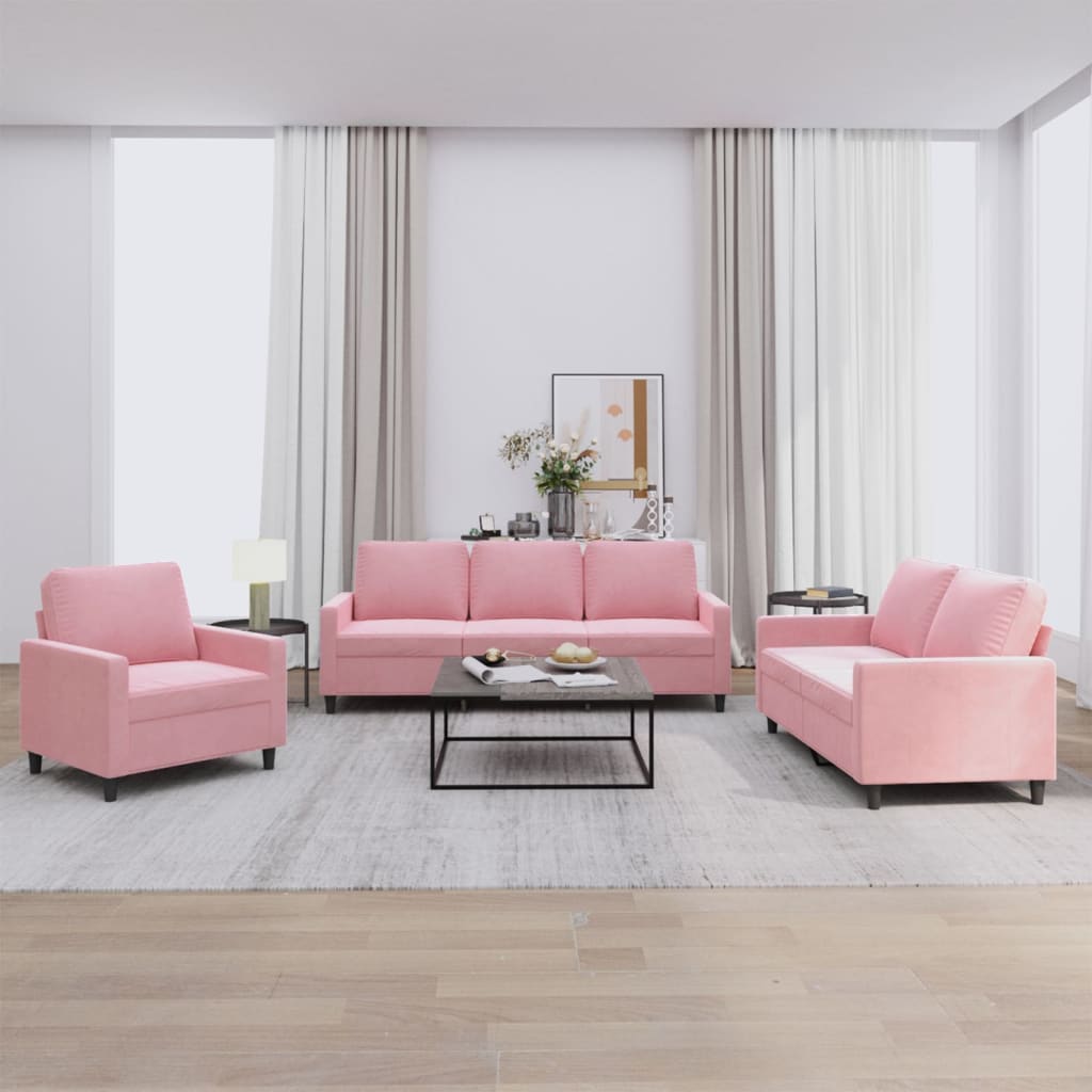 3-delige Loungeset met kussens fluweel roze is nu te koop bij PeponiXL, paradijselijk wonen!