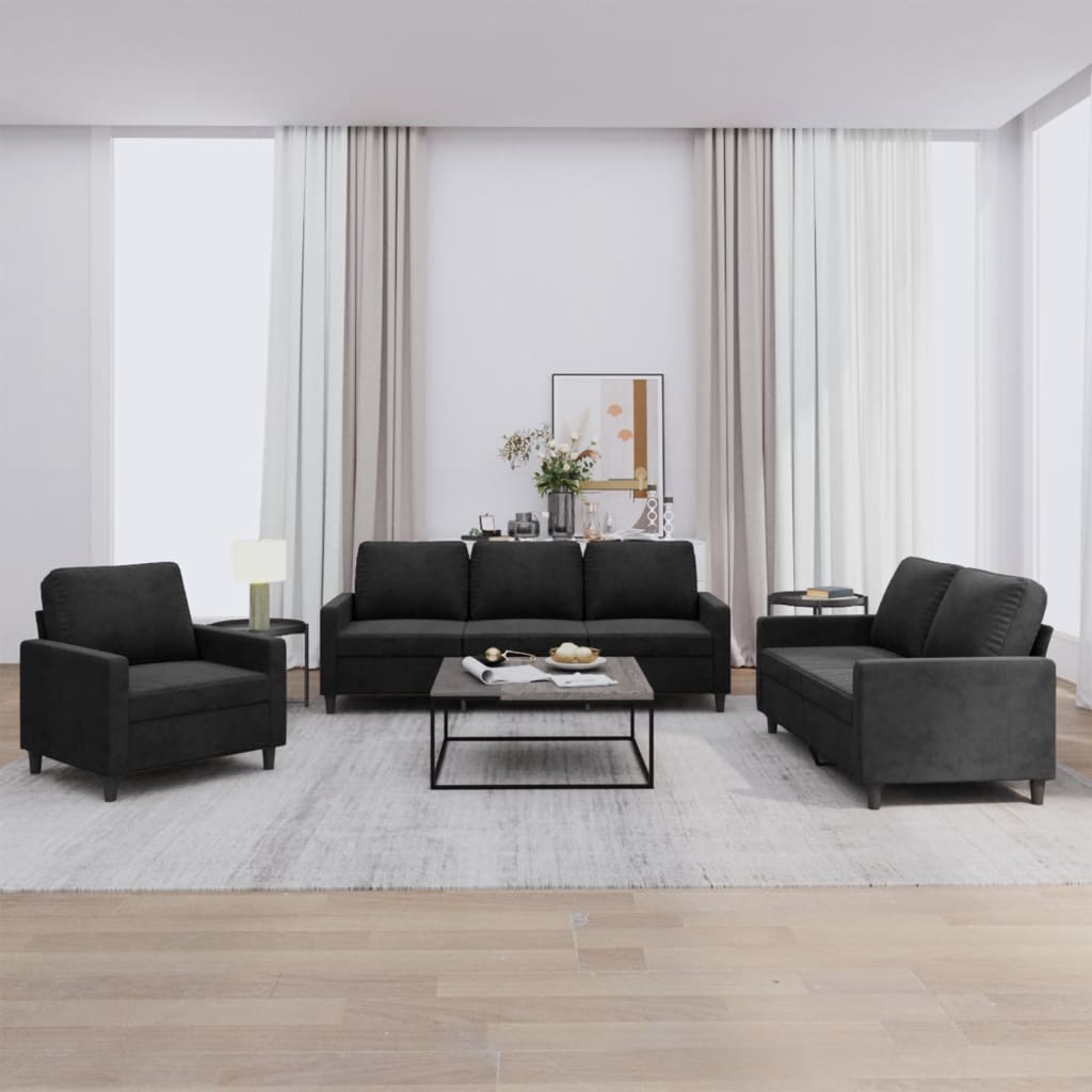 3-delige Loungeset met kussens fluweel zwart is nu te koop bij PeponiXL, paradijselijk wonen!