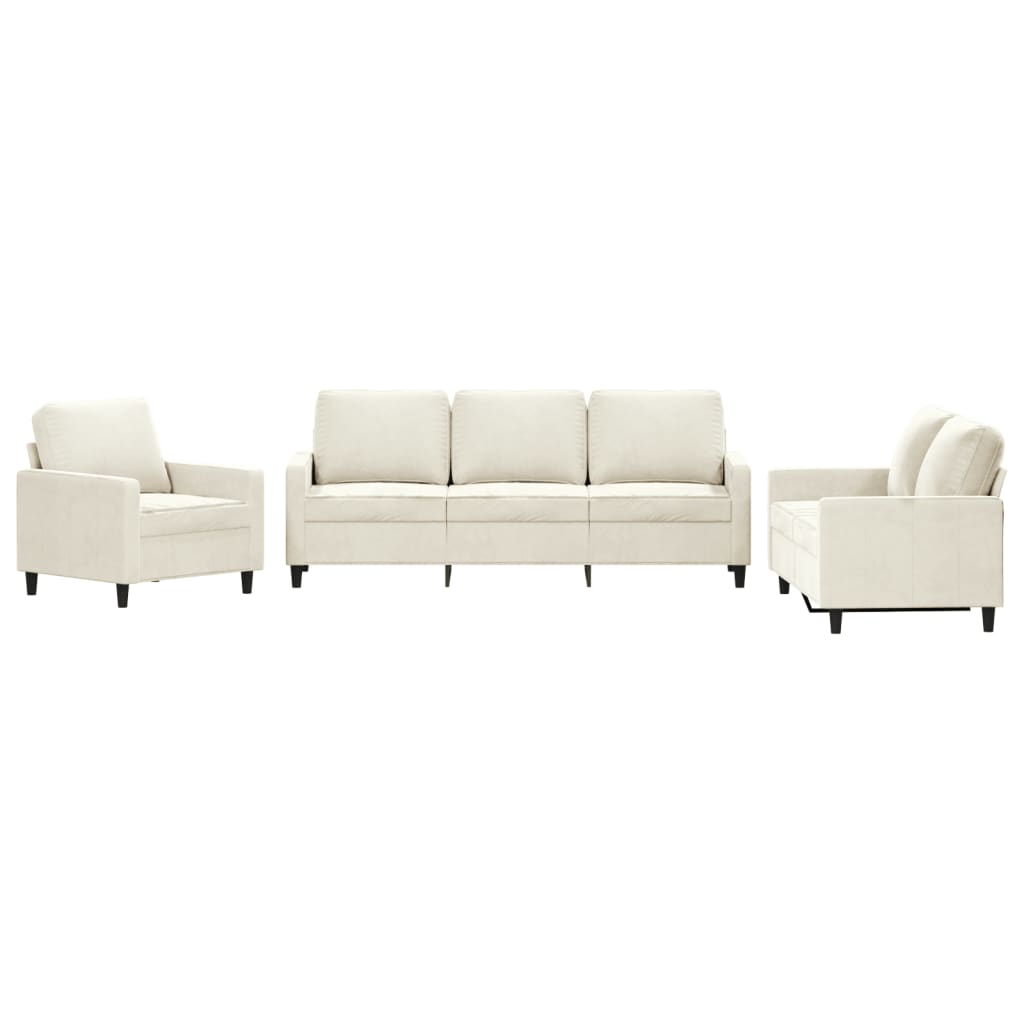 3-delige Loungeset met kussens fluweel crèmekleurig is nu te koop bij PeponiXL, paradijselijk wonen!