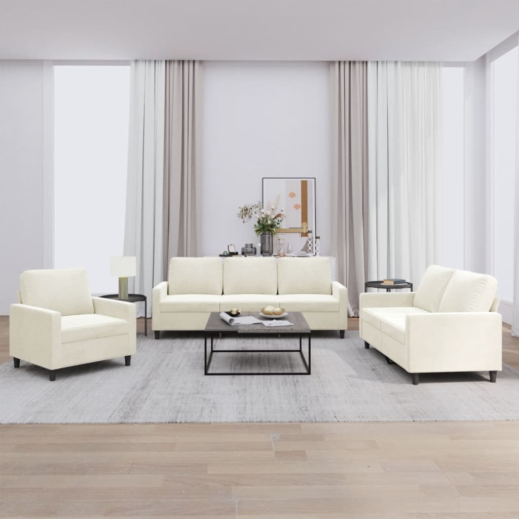 3-delige Loungeset met kussens fluweel crèmekleurig is nu te koop bij PeponiXL, paradijselijk wonen!