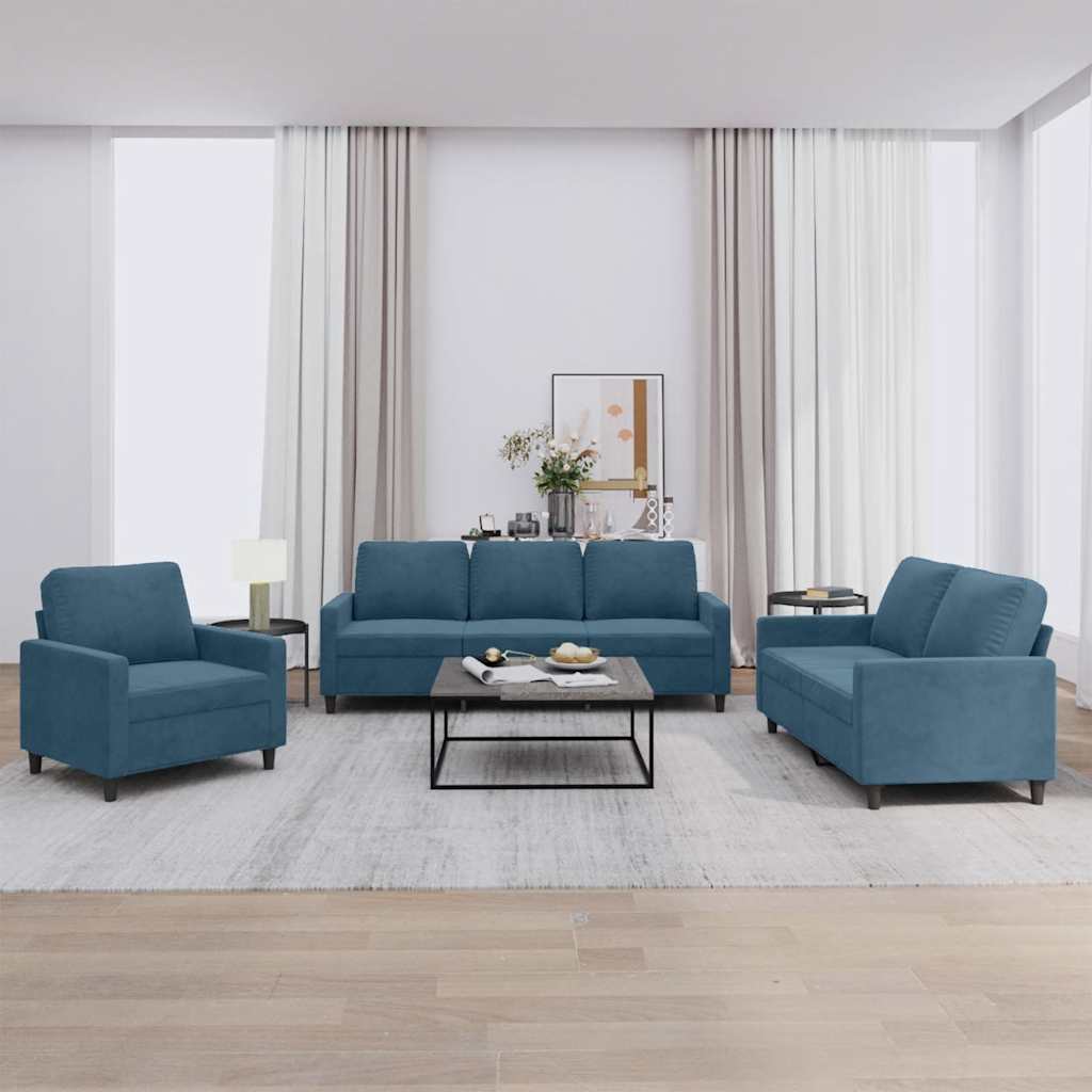 3-delige Loungeset met kussens fluweel blauw is nu te koop bij PeponiXL, paradijselijk wonen!