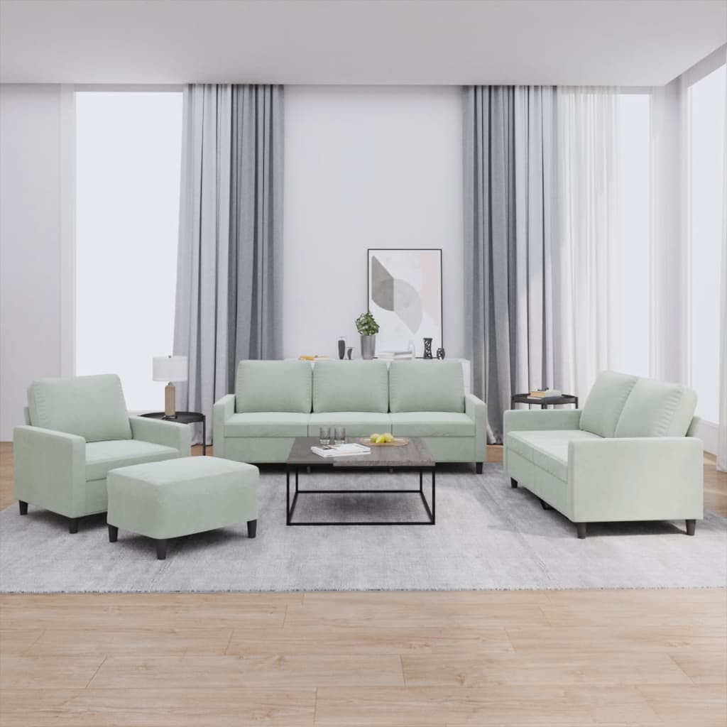 4-delige Loungeset met kussens fluweel lichtgrijs is nu te koop bij PeponiXL, paradijselijk wonen!