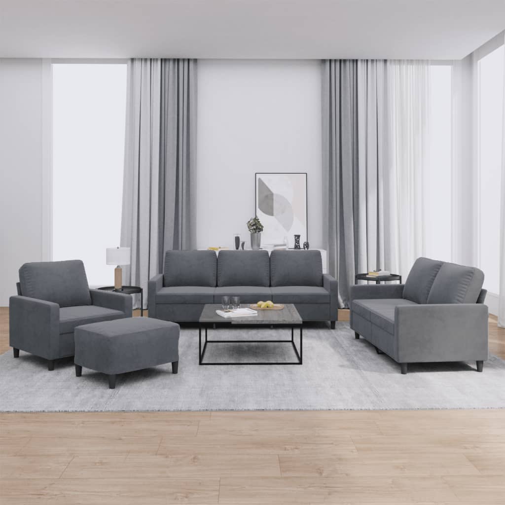 4-delige Loungeset met kussens fluweel donkergrijs is nu te koop bij PeponiXL, paradijselijk wonen!