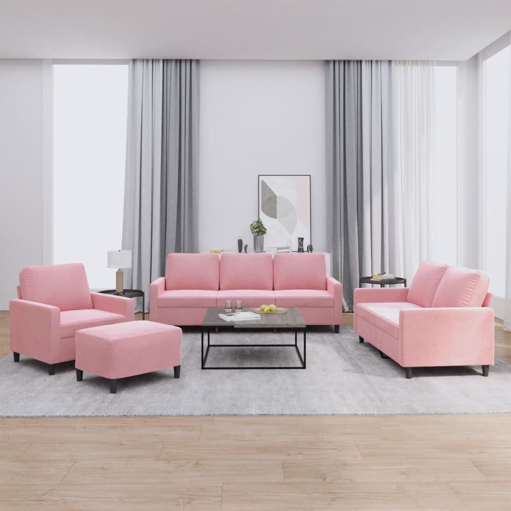 4-delige Loungeset met kussens fluweel roze is nu te koop bij PeponiXL, paradijselijk wonen!