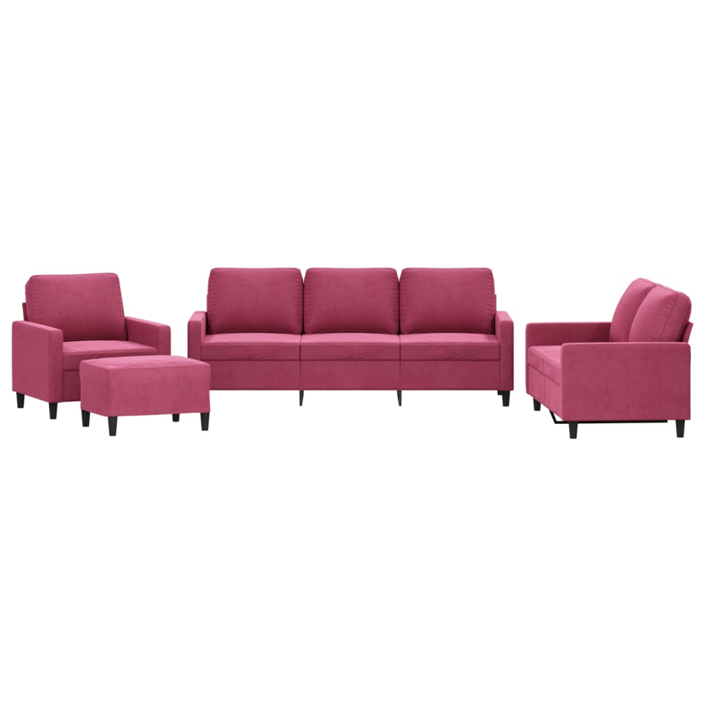 4-delige Loungeset met kussens fluweel wijnrood is nu te koop bij PeponiXL, paradijselijk wonen!
