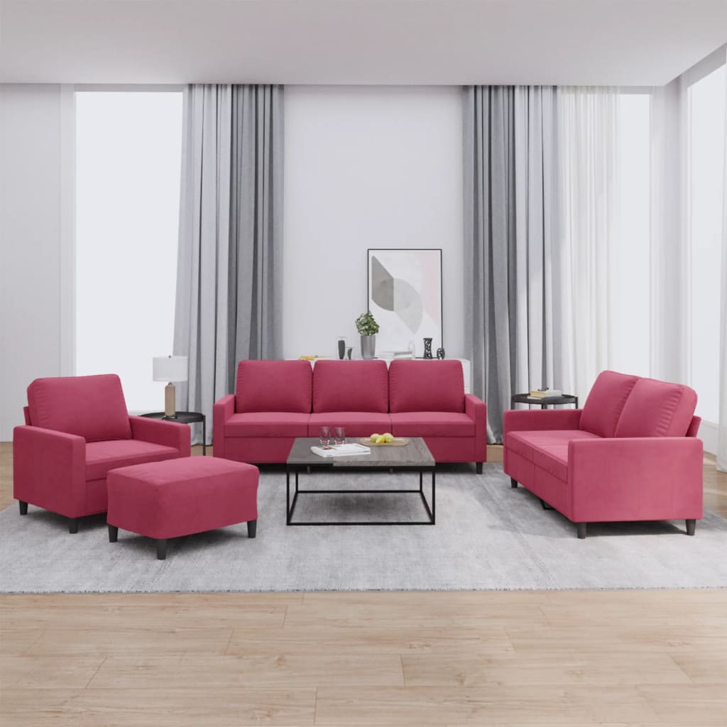 4-delige Loungeset met kussens fluweel wijnrood is nu te koop bij PeponiXL, paradijselijk wonen!