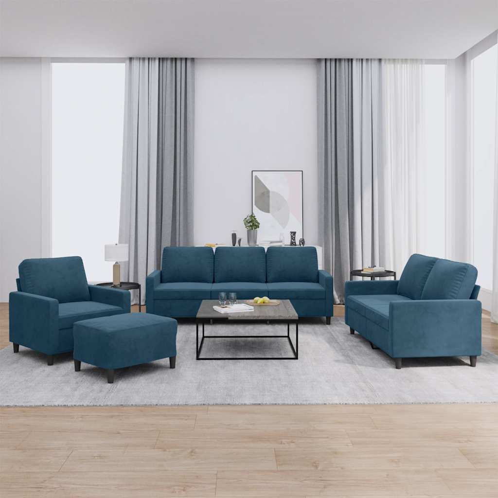 4-delige Loungeset met kussens fluweel blauw is nu te koop bij PeponiXL, paradijselijk wonen!