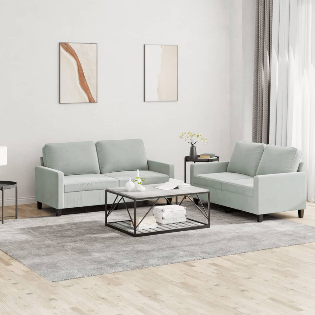2-delige Loungeset met kussens fluweel lichtgrijs is nu te koop bij PeponiXL, paradijselijk wonen!