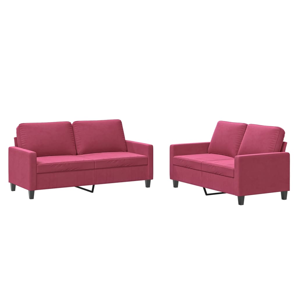 2-delige Loungeset met kussens fluweel wijnrood is nu te koop bij PeponiXL, paradijselijk wonen!